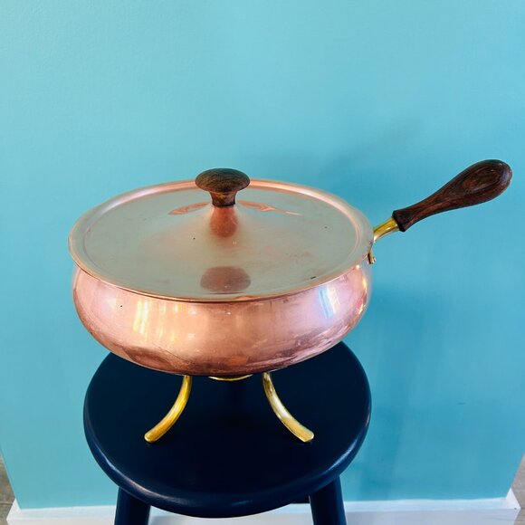 Vintage MCM Copper & Brass Skillet Dish Set - Picture 2 of 13